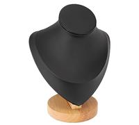 Masyrt Expositor de cadena para collares, expositor para joyas, expositor para tienda al por menor, estantes de cristal, con material de piel sintética y franela de madera, ideal para (negro)