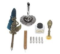Masyrt Juego de plumas de ganso, punta plana de acero inoxidable de 1-5 mm para caligrafía italiana gótica, bolígrafo retro elegante con barril de metal grabado (SP285733 espolvoreado con oro y azul