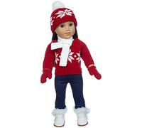 Masyrt Ropa para Muñecas Conjunto de Ropa Cálida de Invierno, Suéter, Pantalones, Bufanda, con Material de Felpa para Muñecas de 18 Pulgadas (Roja)