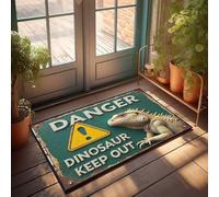 Mat In House Dinosaur Warning: Keep Out - Felpudo vintage para puerta delantera, decoración de puerta delantera (65 x 90 cm)