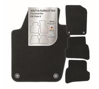 MAT10 Silver-Line: Alfombrillas para VW Polo V para Coches pequeños y Cross y CityVan año de fabricación 2009-03-2014-05, Alfombrillas de Terciopelo, 4 Piezas, Color Negro, Ajuste garantizado