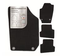 MAT10 Silver-Line: Skoda Fabia II para Coches pequeños y Familiar, año de construcción 2006 - 12 - 2014 - 12, Alfombrillas de Terciopelo, 4 Piezas, Color Negro, Ajuste garantizado