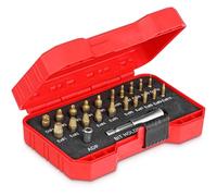 Mata1 - Juego de extractores de tornillos de titanio para tornillos rotos y dañados - 22 piezas, plateado y dorado - Kit de extracción con brocas, extractores, extensión de broca y adaptador de vaso