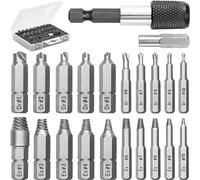 Mata1 - Juego de extractores de tornillos para tornillos pelados, rotos y dañados - 22 piezas, plateado - Kit de extracción con brocas, extractores, extensión de broca y adaptador de dado