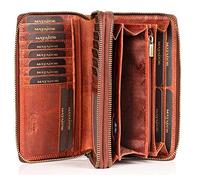 Matador 3628 - Monedero Grande para Mujer con 2 Cremalleras, Muchos Compartimentos de Piel auténtica, Marrón Envejecido, Taille unitaire, RFID