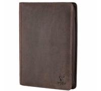 MATADOR Barcelona Carpeta de documentos de piel auténtica, formato A4, con protección RFID, para hombre, con cremallera YKK y bolsillo para tableta, carpeta anular, DIN A4, libro de trabajo en marrón