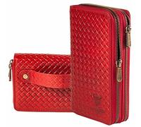 MATADOR Cartera de piel para mujer #Madrid con elegante caja de regalo, elegante cartera con bloqueo RFID, cartera de lujo para mujer, muchos compartimentos para tarjetas, Trenzado Rojo, MADRID