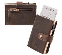 MATADOR Cartera delgada Miami, de piel, con tarjetero y tarjetero con protección RFID y compartimento para monedas, con caja de regalo, marrón oscuro, Con bolsillo para monedas S