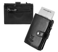 MATADOR Cartera delgada Miami, de piel, con tarjetero y tarjetero con protección RFID y compartimento para monedas, con caja de regalo, Nappa Negro, Con bolsillo para monedas S