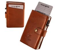 MATADOR Cartera delgada Miami, de piel, con tarjetero y tarjetero con protección RFID y compartimento para monedas, con caja de regalo, vintage marrón, Sin bolsillo para monedas