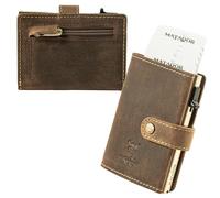 MATADOR Cartera delgada Miami, de piel, con tarjetero y tarjetero con protección RFID y compartimento para monedas, con caja de regalo, Hunter Marrón, Con bolsillo para monedas S
