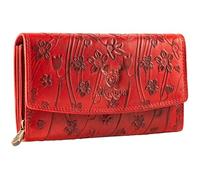 MATADOR Cartera grande para mujer de Lima, incluye elegante embalaje de regalo, cartera de piel para mujer con protección RFID, flores rojo, Clásico