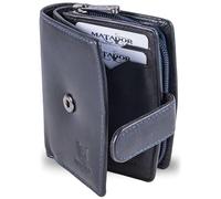 MATADOR Cartera pequeña de piel #Valencia MINI con elegante caja de regalo, elegante cartera pequeña para mujer con bloqueo RFID, mini cartera de lujo con muchos compartimentos para tarjetas, azul