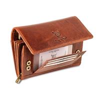 Matador Carteras de Mujer de Marca - Piel Monedero Mujer con Compartimentos y Cierre Central de Cremallera - Cartera Mujer Asa Adicional - Monedero Mujer Grande Marrón Vintage