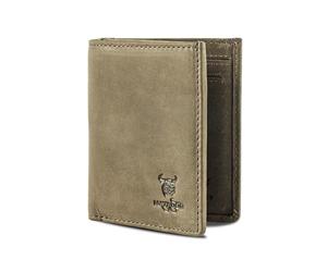 MATADOR Slim Wallet Chicago - Monedero pequeño con monedero y protección RFID - Tarjetero para hombre - Cuero auténtico - Mini cartera - Incluye caja de regalo, gris, Con bolsillo para monedas S