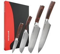 Matakumi juego de cuchillos de cocina con diseño damasco grabado, hojas afiladas de acero al carbono con mangos ergonómicos para uso duradero, juego de 4 piezas set de cuchillos de cocina profesional