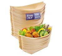 MATANA 100 Barquitas de Bambú Desechables para Aperitivos, 21x11cm - Cuencos de Madera, Platos de Bambú - Ecológicos y Biodegradables - Bodas, Cumpleaños, Buffet, Catering, Fiestas