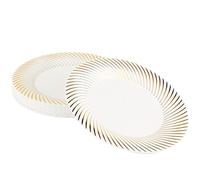 MATANA 20 Platos Premium de Plástico Duro Blanco con Borde Dorado, 25cm - Resistentes, Elegantes y Reutilizables - Bodas, Cumpleaños, Navidad, Barbacoas, Fiestas