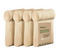 MATANA 200 Cucharas de Madera 16 cm - Cucharas Desechables Compostables y Biodegradables, 100% Naturales - Postres, Degustaciones, Helados y Catering - Madera de Abedul Suave sin Astillas