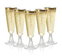 MATANA 24 Copas de Champán de Plástico con Borde Dorado, 150ml - Flautas de Champán - Vasos de Plástico Reutilizables y Resistentes para Cócteles, Postres - Bodas, Cumpleaños, Fiestas