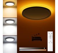 Matane Lámpara de techo LED regulable de 18W, con mando a distancia y temporizador, luz nocturna cálida de 2000K, panel de 3000K-6500K para dormitorio, habitación infantil, salón, redonda, negra, 22cm