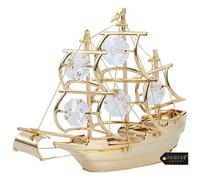 Matashi Barco velero, Mayflower, bañado en Oro de 24 Quilates e incrustado con auténticos Cristales