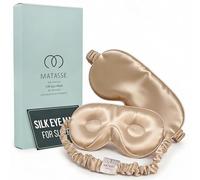 MATASSE - Antifaz de seda para dormir con banda elástica ajustable, contorno 3D, antifaz para dormir con seda de morera auténtica, incluye la correa para mujeres y hombres (champán)