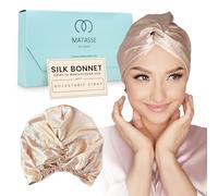 MATASSE - Gorro de seda para dormir, gorro ajustable para cabello rizado y lacio, gorro de seda de 22 Momme, gorros para mujer (champán)