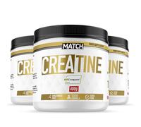 MATCH Creatina Monohidratada CREAPURE® Micronizada 1.2Kg sin sabor (3x400 gramos). 99.9% Pura Creatina Monohidrato CREAPURE® (No-GMO, Vegano, Sin Gluten). Masa Muscular y Rendimiento (1200 gr)