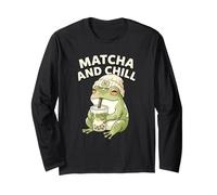 Matcha and Chill Frog Humor Green Bubble Tea Fan Entusiasta Manga Larga