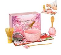 Matcha Bowl, juego de té de Matcha Japones, Set de té de 8pcs incluye un tazón de cerámica, pico, batidor, bamboo, tina, toalla, soporte para los amantes del de vacaciones de Navidad