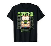 Matcha Cat Kawaii Japonés Otaku Anime Té Verde Estética Camiseta gráfica económica, Hombre, Negro, XL