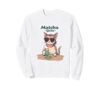 Matcha Girlie Cat Retro Café Aesthetic Cute Matcha Lover Sudadera