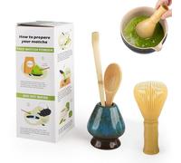 Matcha - Juego de 4 piezas de ceremonia japonesa, cuchara de bambú, pala de bambú, soporte para batidor, el conjunto perfecto para preparar, Azul degradado