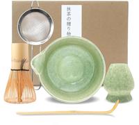 Matcha Kit 5 Pack Matcha Set Completo Batidor de Bambú Cuchara de Té Porta Chasen Cuenco de Matcha de Cerámica Utensilios te Matcha Kit Japones Accesorios Juego de té Matcha para Ceremonia (Verde-2)