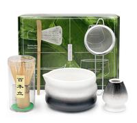 Matcha Kit, 5 Piezas Matcha Set de Japonés Incluye Batidor Bambu te Matcha, Soporte para Batidor, Cuchara, Tazón de Matcha con Pico, Colador de Polvo Matcha, para Ceremonia de té Japonés Tradicional