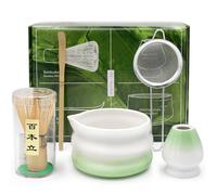 Matcha Kit, 5 Piezas Matcha Set de Japonés Incluye Batidor Bambu te Matcha, Soporte para Batidor, Cuchara, Tazón de Matcha con Pico, Colador de Polvo Matcha, para Ceremonia de té Japonés Tradicional