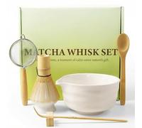 Matcha Kit, Juego de 7 Utensilios Te Matcha, Bambu Whisk Matcha, Colador, Cuchara para Matcha, Cuchara de Bambú, Soporte Chasen, Soporte de Cerámica - Ceremonia Tradicional Japonesa Del Té