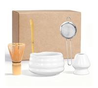 Matcha Kit Juego de Batidor de Matcha - Kit Completo 5 Piezas con Chasen de Bambú, Bol de Cerámica, Tamiz de Acero Inoxidable, Cuchara y Soporte de Bambú para la Ceremonia del Té