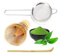 Matcha Kit - Set de Té Matcha de 3 Piezas con Batidor Matcha de Bambú, Cuchara de Bambú, Colador de Acero Inoxidable, Accesorios para Ceremonia del Té Japonés, para Café con Leche