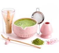 Matcha Kit - Set Matcha con Cuenco de Cerámica, Batidor de Bambú, Cucharilla, Colador, Reposacucharilla, Soporte para Batidor, Paño + Manual - Kit Tradicional de Ceremonia del Té Japonés