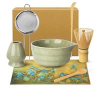 matcha Kit Té Matcha - Kit de 7 Piezas para Ceremonia del Té, Batidora y Cuenco, Soporte y Tamiz, Paño, 2 Cucharas