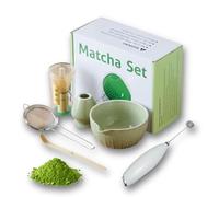 Matcha Kit Tradicional, 6 Piezas, Con Espumador de té, Set de Ceremonia de Té con Batidor bambú, soporte de cerámica, Cuchara (chashaku) y Cuenco de cerámico, Preparar matcha y ceremonias del té