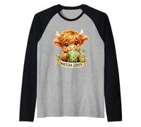 Matcha Lover Highland Cow | Diseño de té Boba Verde Kawaii Camiseta Manga Raglan
