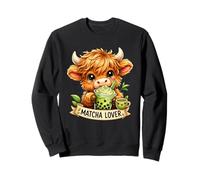 Matcha Lover Highland Cow | Diseño de té Boba Verde Kawaii Sudadera