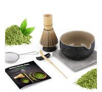 Matcha Set de 7 piezas Premium MatchaTea Set con cuenco Matcha, escoba de bambú y cuchara de matcha, cuchara de filtro, soporte para batidor de matcha, juego de té matcha japonés, negro moteado