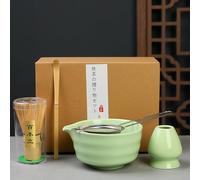 Matcha Set - Te Matcha Kit 5 piezas incluye Kit Matcha con batidor de bambú (Chasen) cuchara de matcha soporte para batidor y cuenco de matcha ideal para preparar matcha y ceremonias del té (Cian)