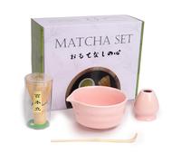 Matcha Whisk Set de 4 cuencos para matcha con boquilla y batidor, pala para matcha, soporte para batidor de matcha (soporte Chasen) - Juego de 4 para la ceremonia del té matcha (rosa)