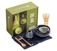 Matcha Whisk Set, Japanese Matcha Bowl and Bam boo Whisk Kit, Traditional Tea Ceremony Tools, Handcrafted Utensils with Scoop and Holder, for Morning Rituals, Home Relaxation, Meditation, Blue Purple