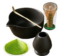 Matcha Whisk Set - Juego de 7 piezas de cerámica Matchas con cuenco, batidor, soporte, pala, tamiz y paño de cocina, ceremonia tradicional japonesa, regalos ideales para los amantes del matcha, M